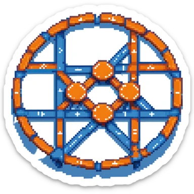 network in a circular form with blue boxes at intersection points sticker