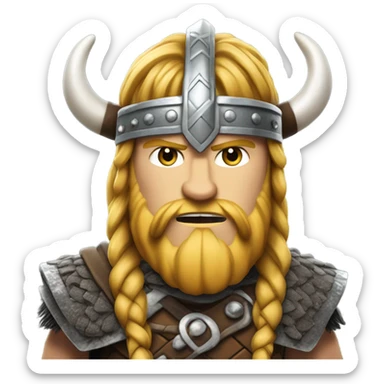 Erling Haaland as a Viking: a fierce and rugged look featuring braided hair, a long beard, and a horned helmet, merging ancient warrior aesthetics with modern athletic prowess sticker