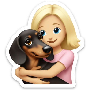 dachshund hugging light-blond blue-eyed girl sticker