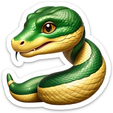 cinematic-cute-anaconda-portrait-emoji,-head-tilted-playfully-and-inquisitively,-with-a-sleek,-shimmering-body-adorned-with-detailed-scale-sriped patterns-and-round,-sparkling-eyes-full-of-wonder,-simplified-yet-irresistibly-adorable-features sticker
