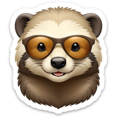 friendly anthropomorphised honey badger head and neck only, wearing sunglasses, different expression sticker