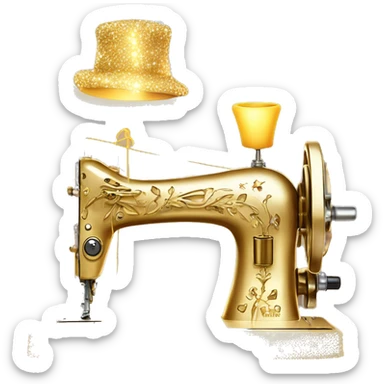 Gold and diamond King's Favorite Sewing Machine and mannequin with diamonds everywhere as if it glows like a personal gift from God sticker
