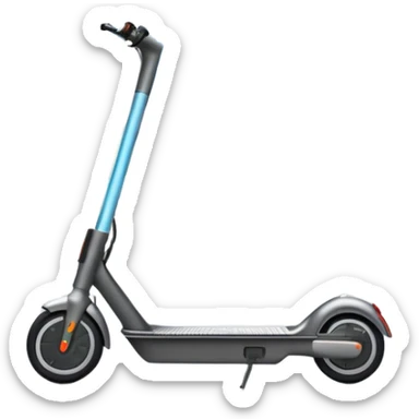 An icon featuring a sleek electric scooter with a modern design, parked on a smooth city sidewalk. The background shows a bustling urban landscape with clear skies, tall buildings, and pedestrians walking by. The scooter is highlighted as a symbol of eco-friendly transportation and modern mobility.  sticker