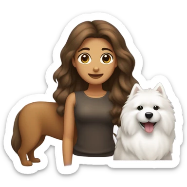 Chica de cabello castaño oscuro con un Perro samoyedo  sticker