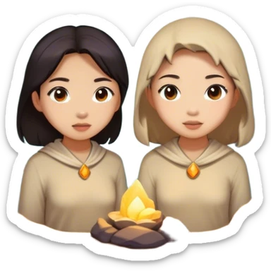 two asian girls in a cave sticker