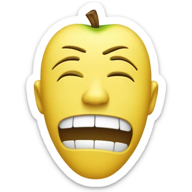 Sad face pulling off mask of happy face in Apple yellow emoji style sticker
