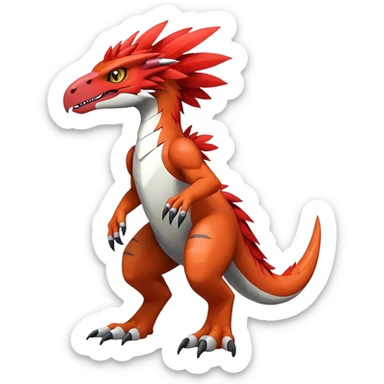 Furry feather-mane Cool Edgy shiny Digimon-Fakemon-Guilmon-Velociraptor full body   sticker