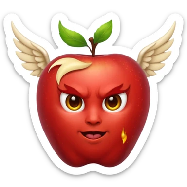 cute half demon half angel apple emoji with contrasting wings and split halo and horn sticker