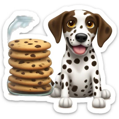 Brown Dalmatian next to a jar of cookies sticker