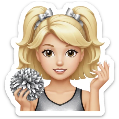 Cheerleader with blonde hair down holding Pom Pom’s wearing all silver and glitter sticker