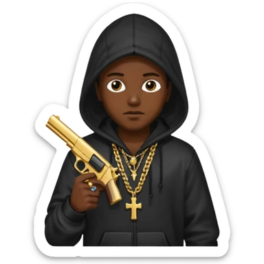 Chuky con pistola encapuchado y con collares sticker