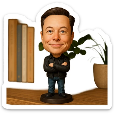 exaggerated cartoonish features bobblehead of Elon Musk in a casual outfit sticker