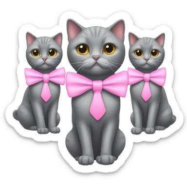 Please generate an emoji consisting of 3 grey british shorthair cats with pink bowties sticker