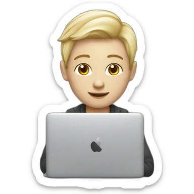 a white skinned young entrepreneur sitting using macbook sticker