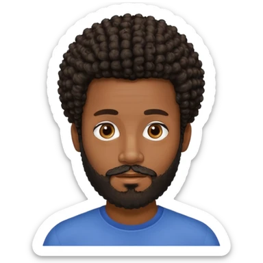 Dark brown skin man with beard and a tiny curly  Afro fade with dark dark brown eyes - beard should be a bit lighter . Not as much hair  sticker