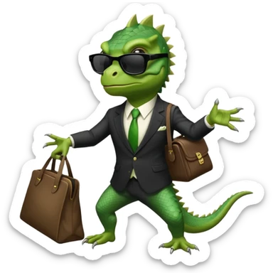 capitalist iguana banker godfather with black sunglasses breakdance with bag sticker