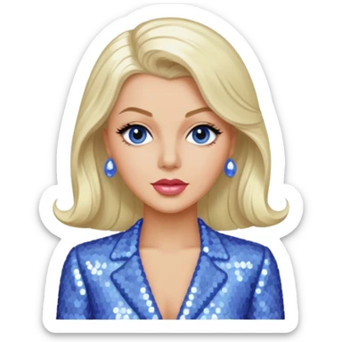 Lana Turner with long platinum blonde hair, periwinkle sequin outfit  sticker