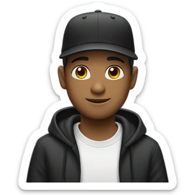 Emotionless wearing black cap and airpods sticker
