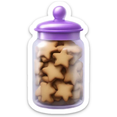 Realistic glass cookie jar with light purple lid full of gingerbread cookies isolated.  sticker