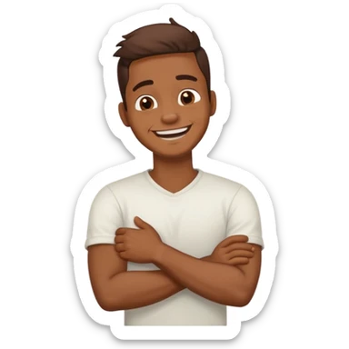 arms crossed holding neck sad laughing guy sticker