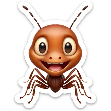 Cinematic Cheeky Ant Portrait Emoji, Head tilted dramatically with an exaggeratedly shocked expression, featuring a diminutive, agile body with wide, comically expressive eyes full of playful disbelief and subtly animated antennae, Simplified yet hilariously expressive features, highly detailed, glowing with a slightly sassy earthy glow, high shine, dramatic yet playful, stylized with an air of cheeky insect mischief, soft glowing outline, capturing the essence of a meme-worthy ant that looks ready to scurry its way into viral fame! sticker