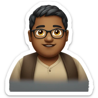 fat young indian boy wearing glasses with a huge chin sticker