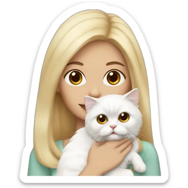 blonde woman with brown eyes holding a fluffy white persian cat sticker