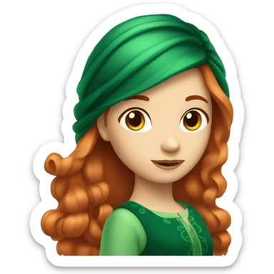 red head girl wearing a fancy green dress with long hair sticker