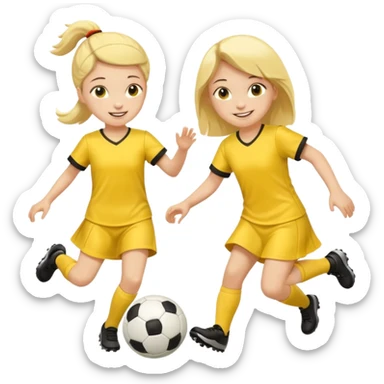 kids play soccer in yellow dress sticker