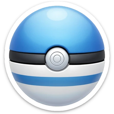 blue pokeball emoji, top half is a more saturated blue, bottom half is white, black stripe, with a white sheen, with a pearlescent finish, with a dust effect sticker