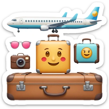 Premium travel moodboard emoji, Apple-style 3D emoji, pastel gradients, minimal travel symbols, calm aesthetic, soft shadows, high-detail, square app icon. sticker