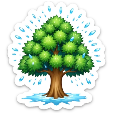 a tree exploding with water droplets bursting outward instead of fire or smoke sticker