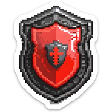 Shield badge with a digital lock and red warning symbols, cybersecurity theme, menacing look sticker