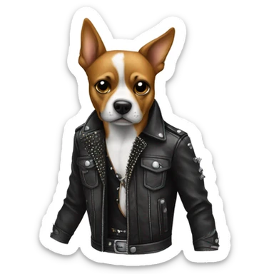 dog rock n roll avec une veste en cuir, une coupe de punk sticker