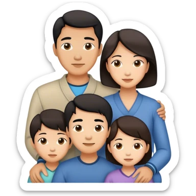 Asian Family with mom dad son and daughter sticker