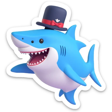playful and charming shark wearing a top hat sticker