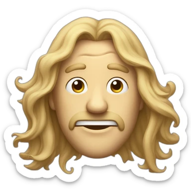 a pale windy grimace of man with long hair sticker