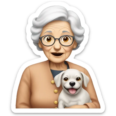 old lady holding an ugly dog sticker