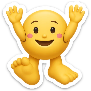 Make the emoji's feet much bigger while keeping the playful pose. Remove the background. The emoji style should be preserved as in the original image. sticker