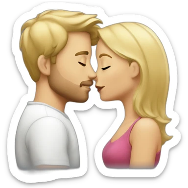 blond whiteguy kissing brunette girl on the cheek sticker