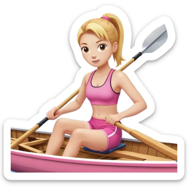 girl with a blonde-ginger high ponytail wearing a pink sports bra and pink shorts rowing a crew boat  sticker