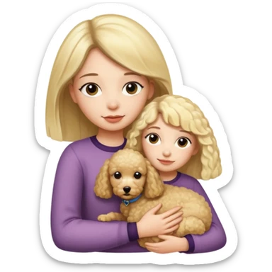 Ludo (ragazza mora capelli lisci) che abbraccia il suo cane (un barboncino biondo) sticker