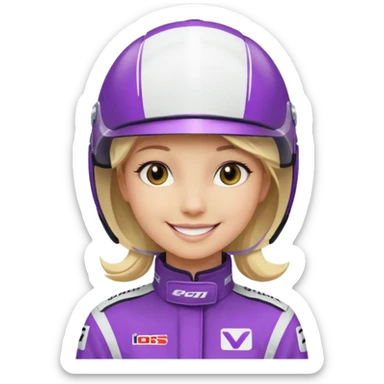 girl blonde, Race Driver purple cloth, white helmet sticker