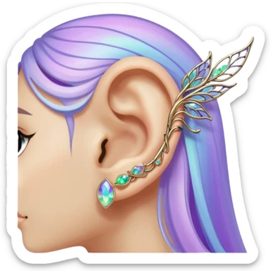 Elvish iridescent fae shiny sparkly translucent diaphanous ear climber ear cuff ear piece apparel sticker