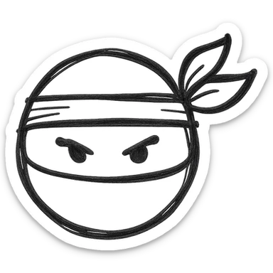 ninja emoji, masked face, headband, sketchy lines, minimal details, hand drawn icon style sticker