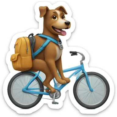A dog is riding a bicycle and wearing a backpack. sticker