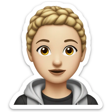 White girl wearing a hoodie with slick bun straight brown hair very thick black eyebrows wearing a Tshirt  sticker