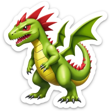 Cool edgy shiny Guilmon-Flygon-Tyranitar-Digimon-hybrid-fusion, yellow belly, full body sticker