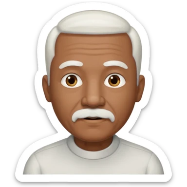 An elderly man emoji with medium-dark skin tone, short neatly trimmed white hair around the sides and back of his head, a bald top, and well-groomed facial hair — a small white mustache paired with a short rounded white goatee that frames his mouth. sticker