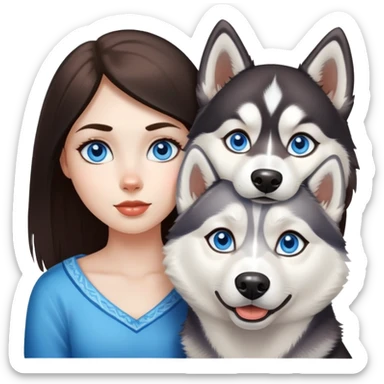Girl with two huskies blue eyes sticker